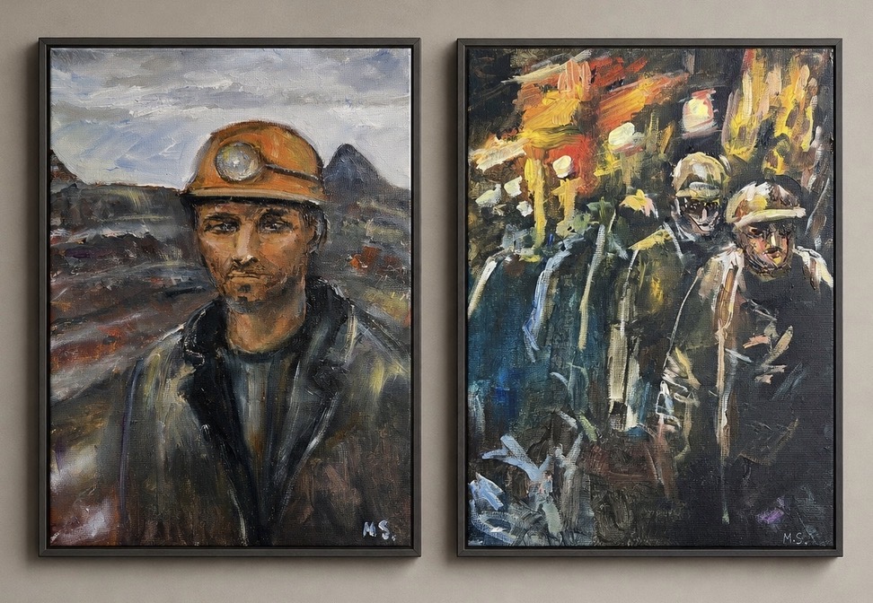 Miners of Ukraine diptych about the miners of Donbas by Marina Stognieva